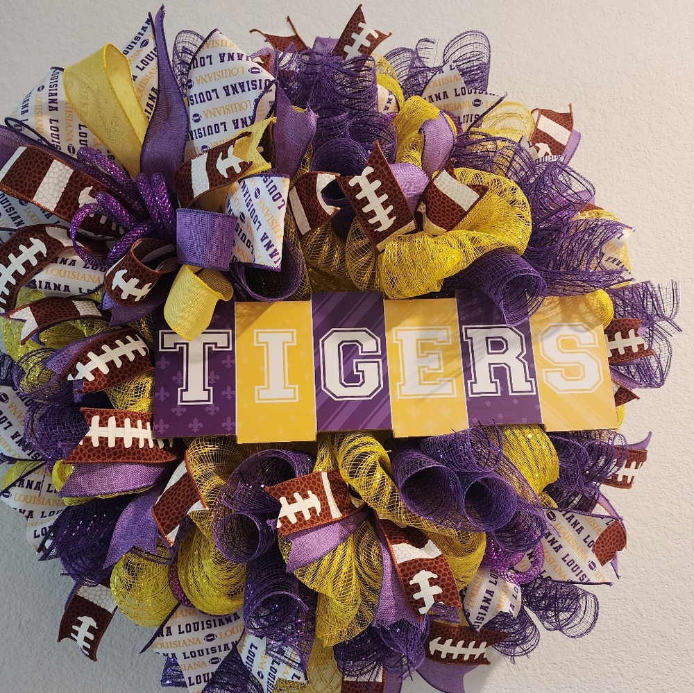 Handmade LSU Football Wreath Tigers